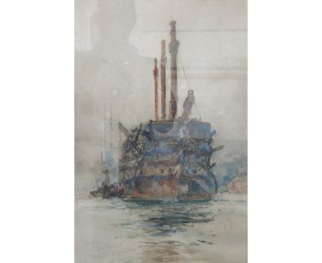 CHARLES DIXON, FRAMED WATERCOLOUR AND GOUACHE PORTRAIT OF THE LANGHAM, APPROXIMATELY 49cm  32cm 