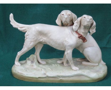 ROYAL DUX BOHEMIA GLAZED CERAMIC FIGURES GROUP DEPICTING TWO DOGS. APPROX 22cm HIGH