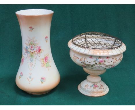 TWO CROWN DEVON FLORAL DECORATED CERAMIC VASES 