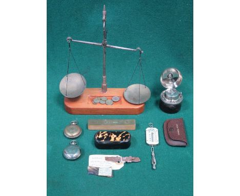 MIXED LOT INCLUDING MINIATURE SCALES, SNUFF BOX, INKWELL, ETC. 