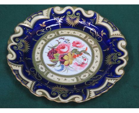 PAIR OF VICTORIAN HANDPAINTED AND GILDED FLORAL DECORATED CERAMIC PLATES. APPROX 22cm DIAMETER