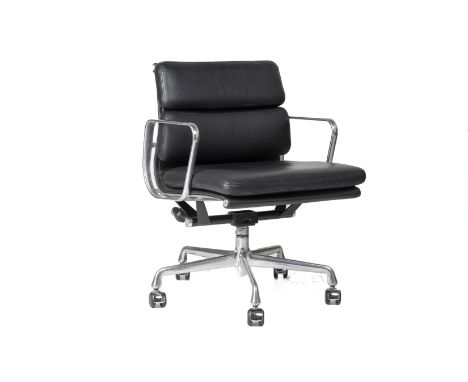 A HERMAN MILLER EAMES SOFT PAD OFFICE CHAIR (1)
With aluminium frame and black leather upholstery, with manual seat adjustmen
