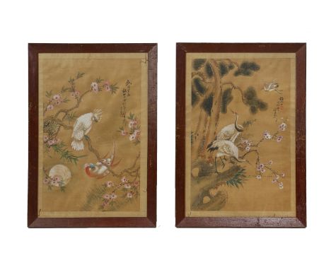 A PAIR OF CHINESE PAINTINGS OF BIRDS
One of cranes, the other of parrots, both inscribed and with one seal
67 x 46.5cm each
C