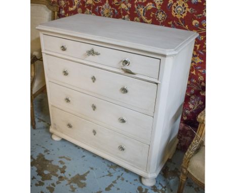 COMMODE, 19th century Swedish traditionally grey painted with four long drawers, 94cm H x 93cm x 46cm D.