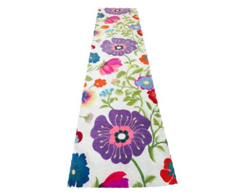 FLORENCE BROADHURST FOR KNOTS RUGS 'FLORAL TRAIL' RUNNER, 354cm x 82cm, hand knotted Tibetan highland wool.