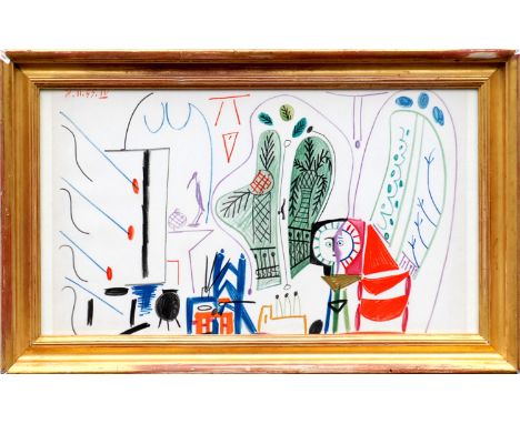 PABLO PICASSO 8.xx.55.IV, lithograph 1959, printed by Mourlot Freres, framed and glazed, 25cm x 45cm.