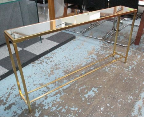 CONSOLE TABLE, with mirrored top, on a gilded base, 153cm x 26cm x 79cm H.