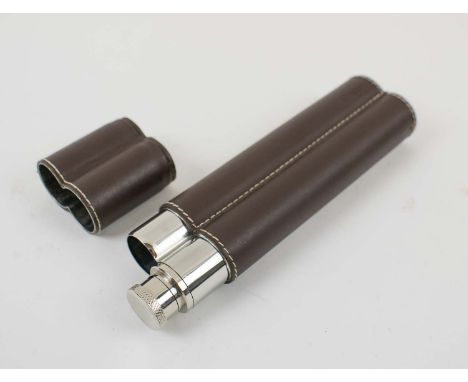 COMBINATION HIP FLASK/CIGAR HOLDER, leather clad, 18.5cm H, original box.