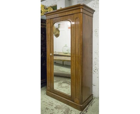 SINGLE WARDROBE, Victorian figured mahogany with arched mirror panelled door enclosing hanging space and two drawers, 217cm H