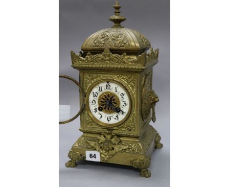 A brass mantel clock height 34cm