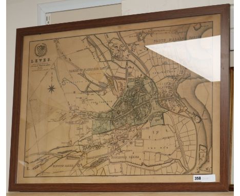 George Fuller, lithograph, Map of Lewes in 1877, 58 x 82cm