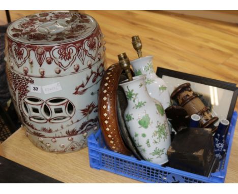 A quantity of mixed Asian and Oriental ceramics, metalware, including small ceramic garden seat