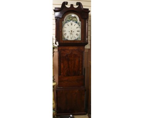 A mahogany painted dial longcase clock W.63cm