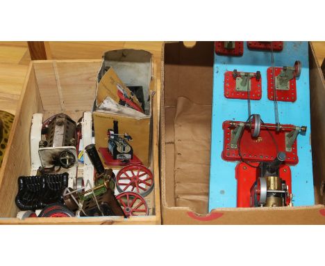 Mamod live steam models - an engine SPZ layout, a model car and a traction engine, loose parts