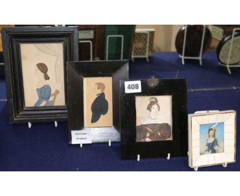 Two 19th/early 20th century portrait miniatures on ivory and two Regency portrait miniatures watercolours on paper (4) larges