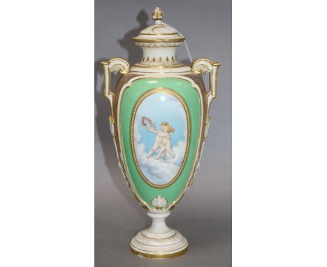 A Royal Worcester 'cherub' vase and cover height 34cm