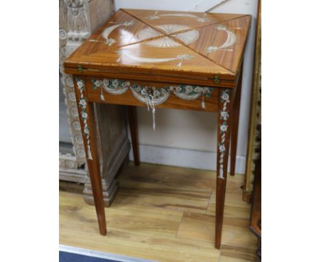 A painted satinwood envelope card table W.55cm