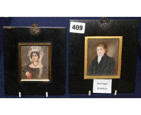 Two 19th century portrait of miniatures on ivory of a gentleman and lady largset 8x 6.5cm