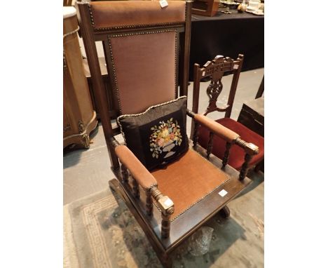 Sprung rocking chair with tapestry cushion