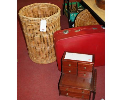 Mixed lot to include; wicker laundry basket, anglepoise lamp, suitcase, rolls of film etc 
