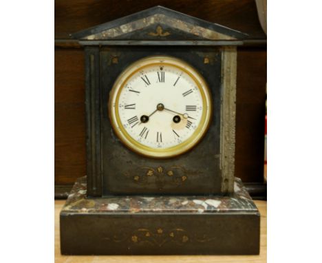 A circa 1900 slate and marble architectural mantel clock 