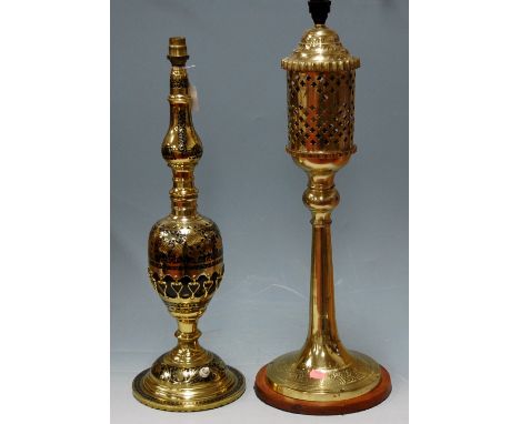 A Middle Eastern brass table lamp, and one other (2) 