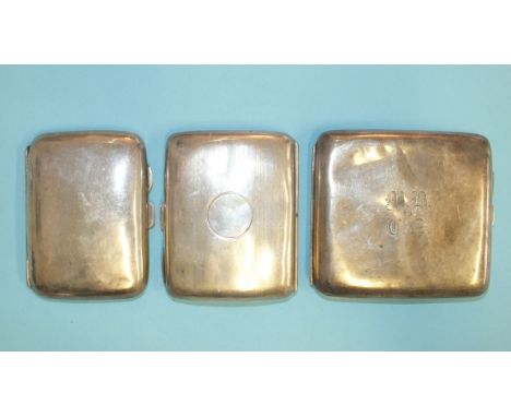 A small engine-turned silver cigarette case by George Unite, Birmingham 1910 and two others, similar, ___8oz.