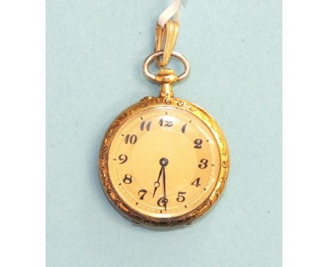 A lady's Continental 18ct gold pocket watch by Golay Fils &amp; Stahl, the gilded face with Arabic numerals within chased bez