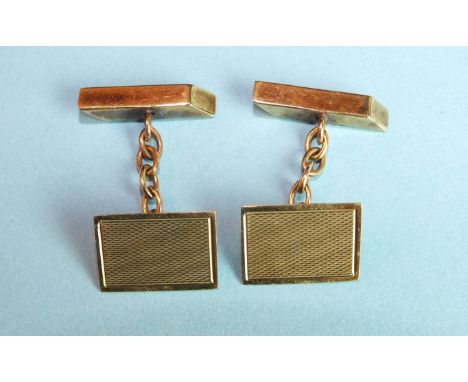 A pair of engine-turned rectangular 9ct yellow gold cufflinks, 11 x 16mm, 4.1g.