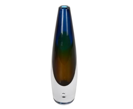 Vicke Lindstrand for Kosta, a graduated colour glass vase, etched base Kosta LH 1892, height 22cm 