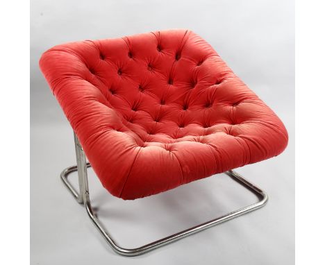 A vintage steel framed bucket chair with buttoned velvet upholstery, height 62cm, 78cm square 