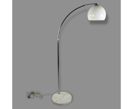 A vintage marble base adjustable arc lamp with glass shade, height 175cm 