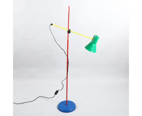 A 1980's Veneta Lumi style floor lamp, Memphis group inspired steel adjustable stem and base, height 120cm 