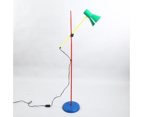 A 1980's Veneta Lumi style floor lamp, Memphis group inspired steel adjustable stem and base, height 120cm 