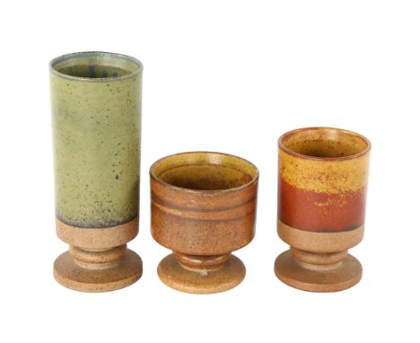 Robin Welch (1936-2019), 3 studio pottery stemmed vases, 1970s, with maker's mark, tallest 19cm 