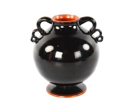 William Sternberg for Gullascruf, Sweden, a 1930s' globe vase on flared base, with black and red glass, height 12cm 