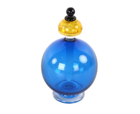 Bob Crooks for First Glass, a blue glass scent bottle, designed 1990s', height 