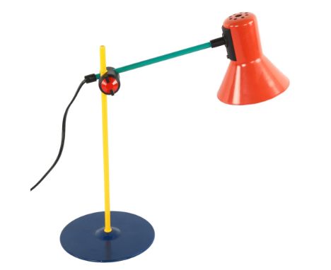 A 1980s' Veneta Lumi desk lamp inspired by Memphis Group, adjustable steel stem and base, makers mark to base, height 47cm 