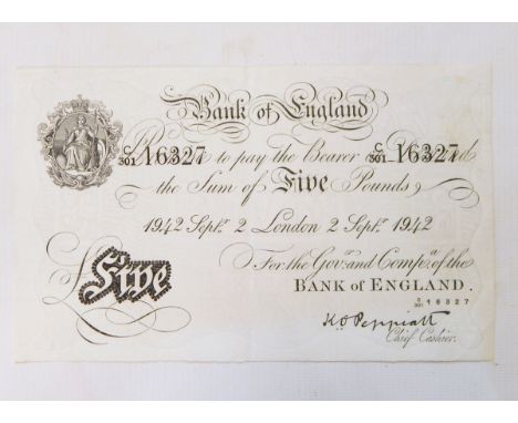 Bank of England £5 banknote (2 September 1942 signed K. Peppiatt) vf edge nibbles 