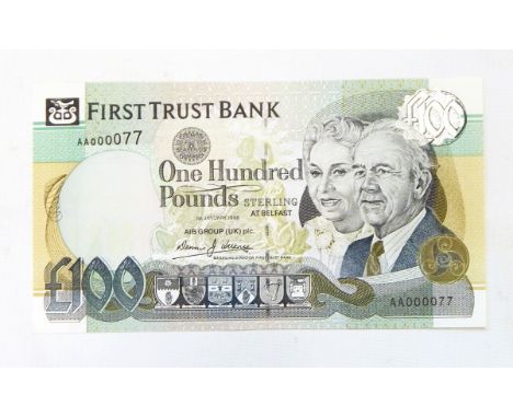 First Trust Bank of Ireland £100 sterling banknote (1998 prefix AA) unc. 