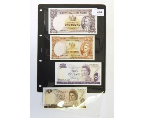 Four New Zealand banknotes, comprising one 10s note and one £1 note (both 1956-67, signed R N Fleming) plus two further notes