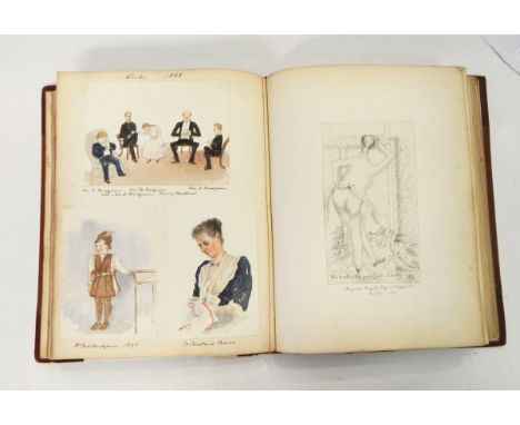 Late 19th century watercolour, scrapbook and sketch album containing hunting scenes, military officers, entitled Neachley, to