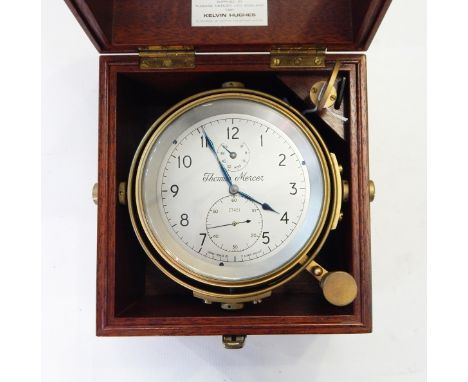 Early 20th century marine chronometer by Thomas Mercer for Kelvin Hughes, no.27451 with two subsidiary dials, mounted on gimb