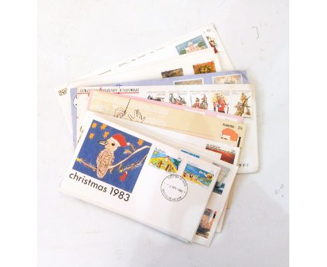 Two albums of world stamps, GB first day covers, Australian first day covers, Australian presentation packs, box with GB deci