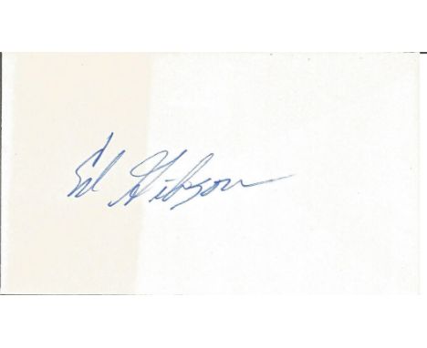 Skylab NASA astronaut Ed Gibson signed white card.  Good Condition. All autographed items are genuine hand signed and come wi