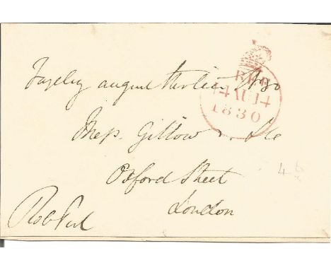 Robert Peel signed 1830 Free Front with career details and colour copy of portrait painting.  Good Condition. All autographed