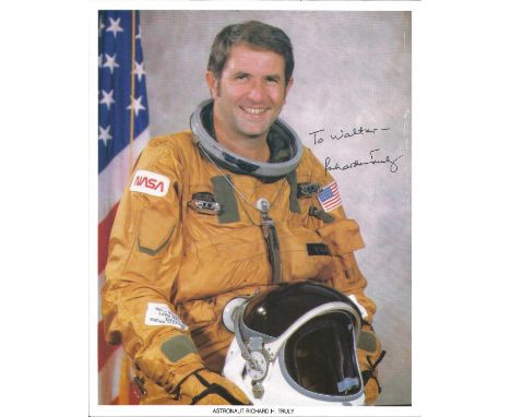 Astronaut Richard Truly signed 10 x 8 inch colour portrait photo to Walter Space Shuttle NASA.  Good Condition. All autograph