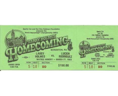Larry Holmes Vs Lucien Rodriguez 1983 Full Onsite World Heavyweight Title Boxing Ticket Unsigned.  Good Condition. All autogr