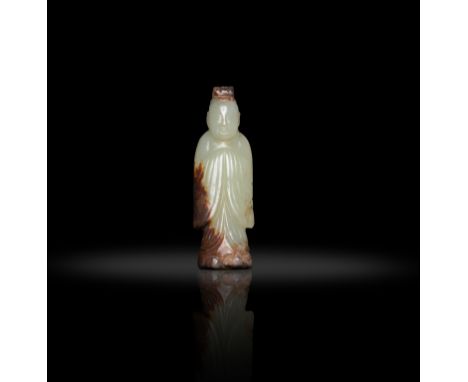 A RARE YELLOW JADE AND RUSSET 'OFFICIER' FIGURE  明代 黃玉文官  China, Ming dynasty  H: 5.5cm
