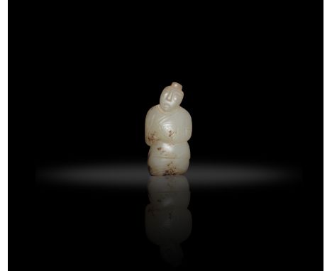A CELADON AND BROWN RUSSET JADE FIGURE  漢代 白玉带沁色人物  China, Han dynasty (202 BC–220 AD)  H: 3.1cm  PROVENANCE  Acquired in Tai